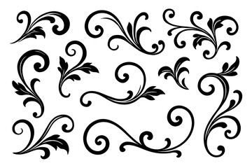 Hand-drawn fleur-de-lis symbol variations in black outline sketch style, Transparent Background