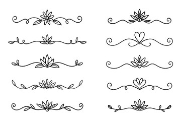Hand-drawn fleur-de-lis symbol variations in black outline sketch style, Transparent Background
