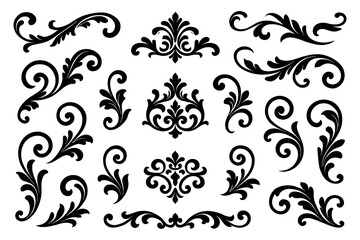 Hand-drawn fleur-de-lis symbol variations in black outline sketch style, Transparent Background