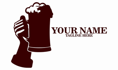 Hand holding beer mug logo icon for international beer day celebration. International beer day illustration vector design with hand holding mug of beer