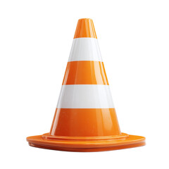 Construction cone in orange with white stripe, isolated on transparent background