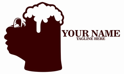 Hand holding beer mug logo icon for international beer day celebration. International beer day illustration vector design with hand holding mug of beer