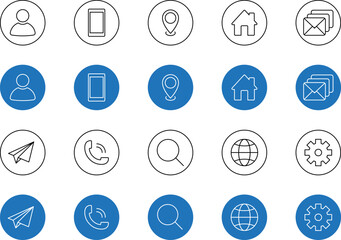 Business Card Contact Information Icon Collection. Contact information icons set name, location, phone, home, map pin, email and web address. PNG or vector