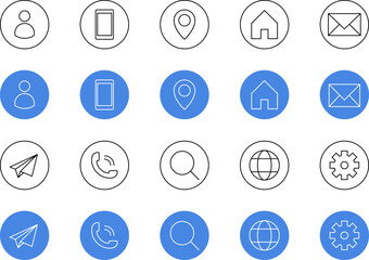 Business Card Contact Information Icon Collection. Contact information icons set name, location, phone, home, map pin, email and web address. PNG or vector