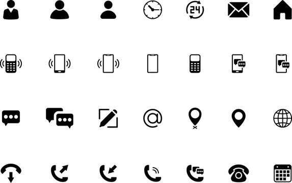 Business Card Contact Information Icon Collection. Contact information icons set name, location, phone, home, map pin, email and web address. PNG or vector