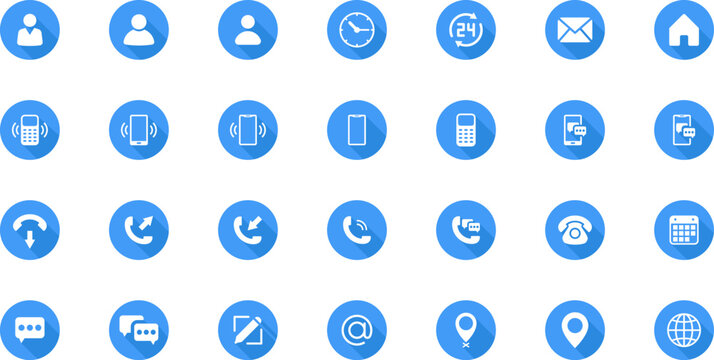 Business Card Contact Information Icon Collection. Contact information icons set name, location, phone, home, map pin, email and web address. PNG or vector