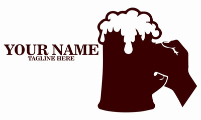 Hand holding beer mug logo icon for international beer day celebration. International beer day illustration vector design with hand holding mug of beer