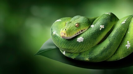 Obraz premium Emerald Tree Boa: Exotic Reptile Beauty & Wildlife - nature background
