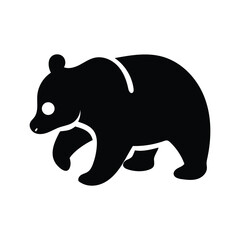 Isolated black bear is moving left, showing simple and modern aesthetic on white background