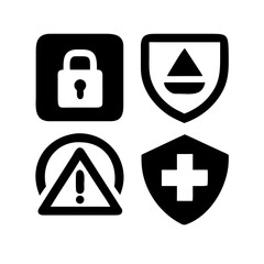 Travel safety icons  insurance shield, first aid kit, warning triangle, and emergency number.