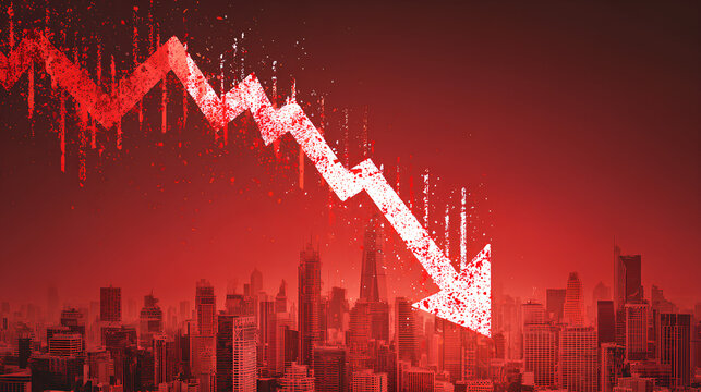 Red arrow graph, business stock market investment down fall direction loss stock market crash 2026 Stock Illustration