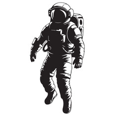 Vintage monochrome astronaut illustration, spaceman vector graphic