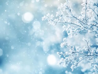 Frosted branches in a winter scene.  Soft light, icy branches, bokeh, snowy background