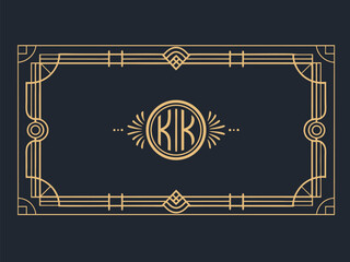 Vector illustration of a vintage gold frame design element, perfect for a retro Christmas card or business banner template