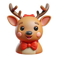 Modern Flat Cute Reindeer Vector with Red Bow and Antlers for Christmas Website Banner