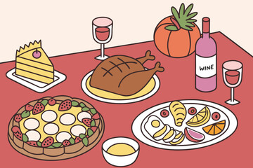 Delicious Thanksgiving Dinner Table Setting with Roasted Chicken