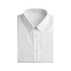 Crisp white dress shirt folded perfectly, featuring a traditional collar and single button detail, perfect for formal attire on transparent background