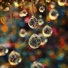 Obraz premium Colorful Droplets and Bokeh Refracting Light Macro Abstract