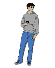 Young man standing with phone in hand