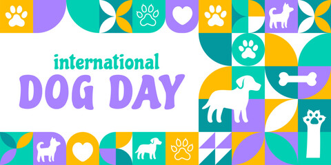 International Dog Day background, banner or poster design template. observed every year in August. Holiday concept. Use to any Template, card, poster, placard, template.