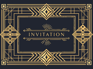 A beautiful vintage gold frame pattern decorates this antique vector art illustration