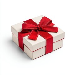 Obraz premium A white gift box with red ribbon and bow
