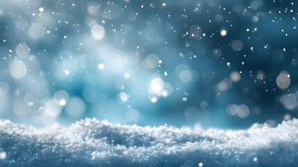 Fototapeta premium Blue Christmas winter background - snow and bokeh lights