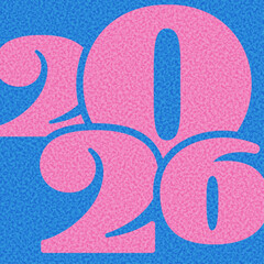 Bold pink 2026 digits over a blue grainy background. Vector illustration for modern, vibrant, and graphic-themed designs.