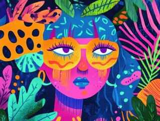 Illustrated pop style with vibrant contrasting colors and fun non-serious aesthetic that pops off page