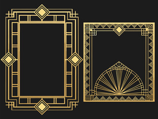 A luxurious gold and black background showcasing an ornate gold frame with diamonds, perfect for a vintage photo decoration or antique art illustration