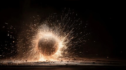 Exploding Sphere with Sparks on Black Background