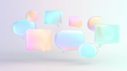 Soft-colored speech symbols in abstract floating pattern, modern representation of user response and communication