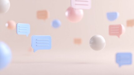 Clean vector graphic of abstract feedback representation with layered pastel speech icons