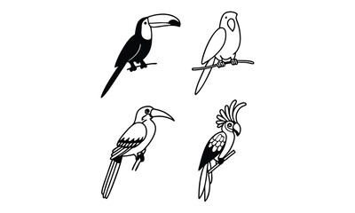 Obraz premium Line art birds collection