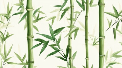 Naklejka premium Seamless pattern of stylized bamboo stalks and leaves
