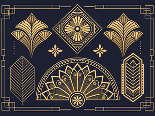Seamless gold floral patterns enhance the antique vintage design of this Christmas card, bordered with a decorative retro frame illustration