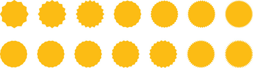 Yellow starburst and sunburst badges. Perfect for sale stickers, price tags, special offer labels, quality marks, discount tags, promotion badges, clearance sale graphics, and advertising element