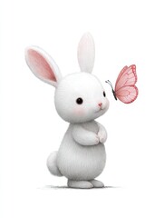 Obraz premium Cute white bunny with pink butterfly (1)