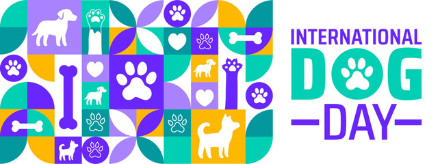 International Dog Day Geometric shape pattern background, banner or poster design template. observed every year in August. Holiday concept. Use to any Template, card, poster, placard, template.
