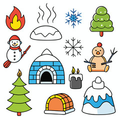Obraz premium Winter Icon Set, Snow, Holiday, Weather & Christmas Line Icons in Minimal Style