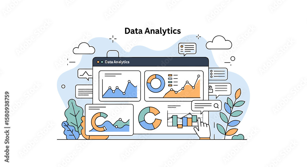 Poster data analytics dashboard with charts and graphs