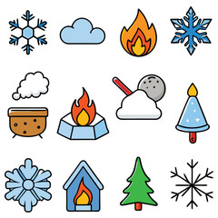 Winter Icon Set, Snow, Holiday, Weather & Christmas Line Icons in Minimal Style