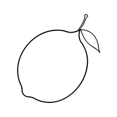Outline a lemon with a leaf stem on a fruit citrus