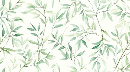 Fototapeta premium Delicate, light green leaves and stems on a white background