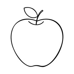 Simple outline drawing of a fresh apple with a leaf and stem