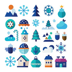 Winter Icon Set, Snow, Holiday, Weather & Christmas Line Icons in Minimal Style