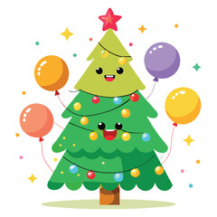 Abstract vector Christmas tree illustration with festive ornaments for a merry holiday celebration