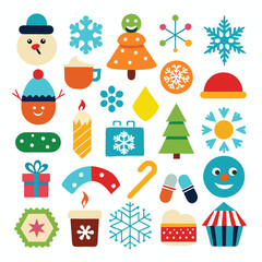 Winter Icon Set, Snow, Holiday, Weather & Christmas Line Icons in Minimal Style