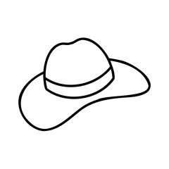 Outline a cowboy hat with a wide brim a band on western