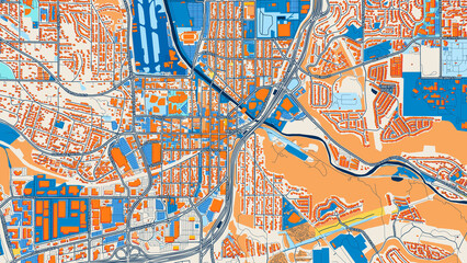 Obraz premium Colorful Renton Street Map with Labels and Buildings